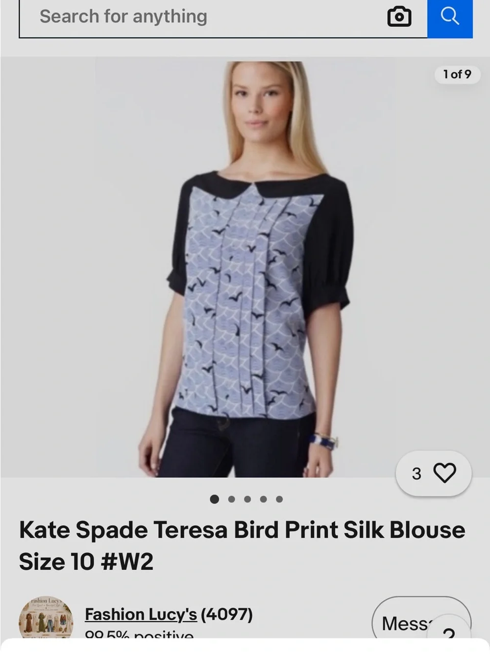 Kate Spade Women’s Black & Light Blue Pleated Print Blouse